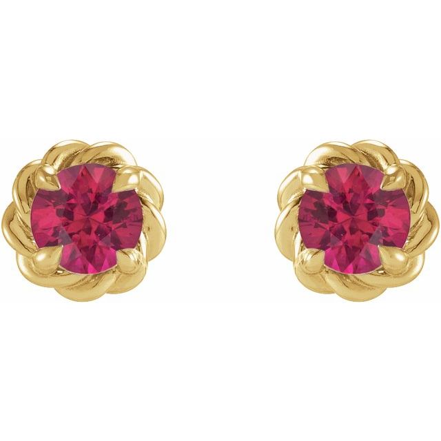 14K Yellow 5.5 mm Natural Ruby Claw-Prong Rope Earrings