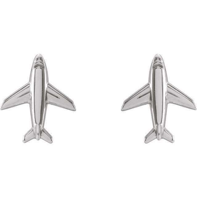 14K White Airplane Earrings