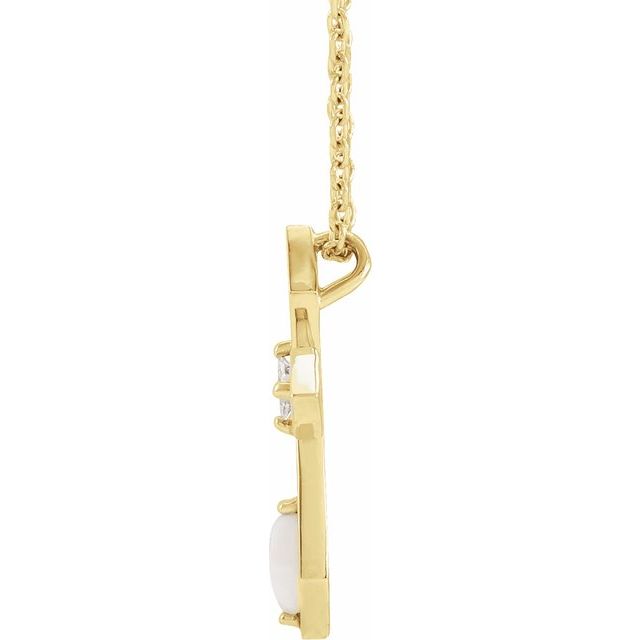 14K Yellow Natural White Opal & .05 CT Natural Diamond Cross 16-18' Necklace