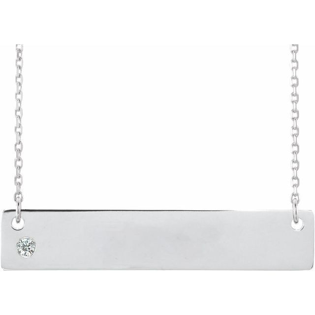 Sterling Silver .03 CTW Natural Diamond Engravable Bar 16-18' Necklace