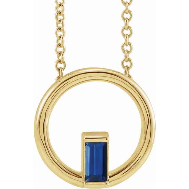14K Yellow Natural Blue Sapphire Circle 16-18' Necklace