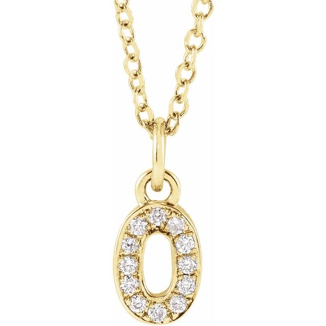 14K Yellow Petite Pavé™ .04 CTW Natural Diamond Numeral 0 16-18' Necklace