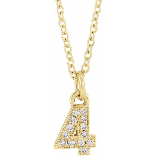 14K Yellow Petite Pavé™ .03 CTW Natural Diamond Numeral 4 16-18' Necklace
