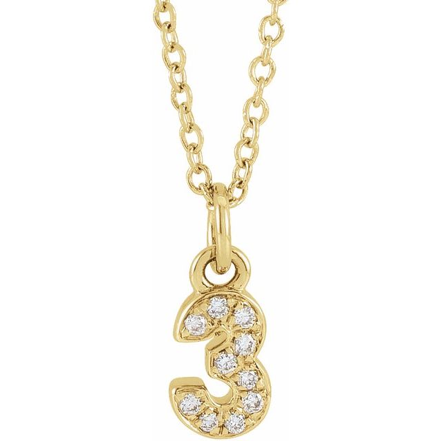 14K Yellow Petite Pavé™ .04 CTW Natural Diamond Numeral 3 16-18' Necklace