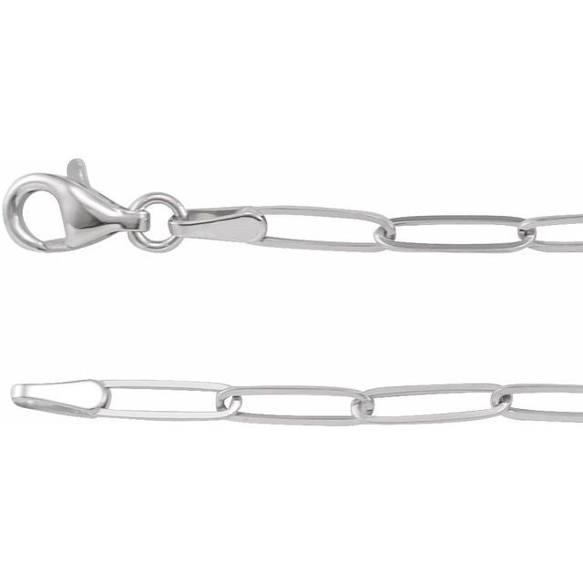 14K White 2.6 mm Paperclip-Style 24' Chain