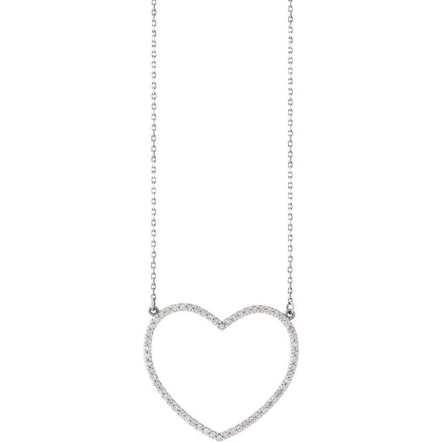 14K White 3/8 CTW Natural Diamond Large Heart 16' Necklace