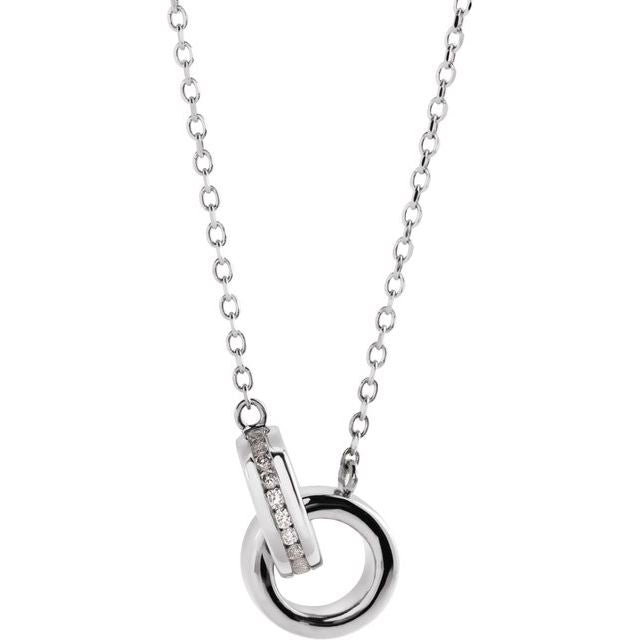 14K White .08 CTW Natural Diamond Interlocking Circle 18' Necklace