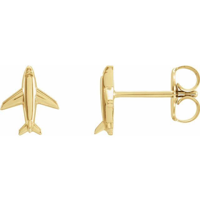 14K Yellow Airplane Earrings