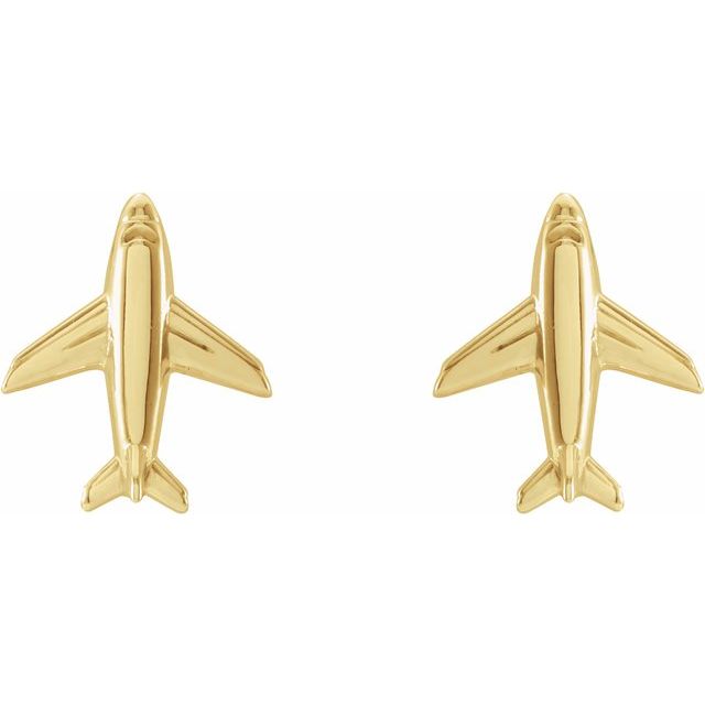14K Yellow Airplane Earrings