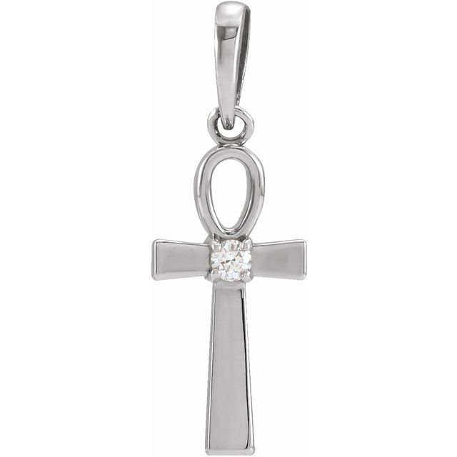 Sterling Silver .03 CT Natural Diamond Ankh Cross Pendant