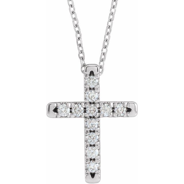 14K White 1/5 CTW Lab-Grown Diamond French-Set Cross 16-18' Necklace