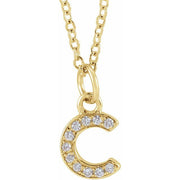 14K Yellow .04 CTW Natural Diamond Petite Initial C 16-18' Necklace