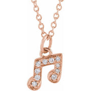 14K Rose .05 CTW Natural Diamond Petite Music Note 16-18' Necklace