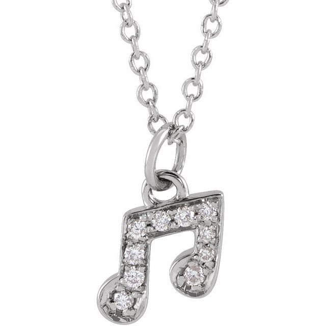 14K White .05 CTW Natural Diamond Petite Music Note 16-18' Necklace