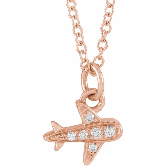 14K Rose .025 CTW Natural Diamond Petite Airplane 16-18' Necklace