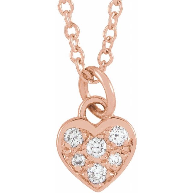 14K Rose .06 CTW Natural Diamond Petite Heart 16-18' Necklace