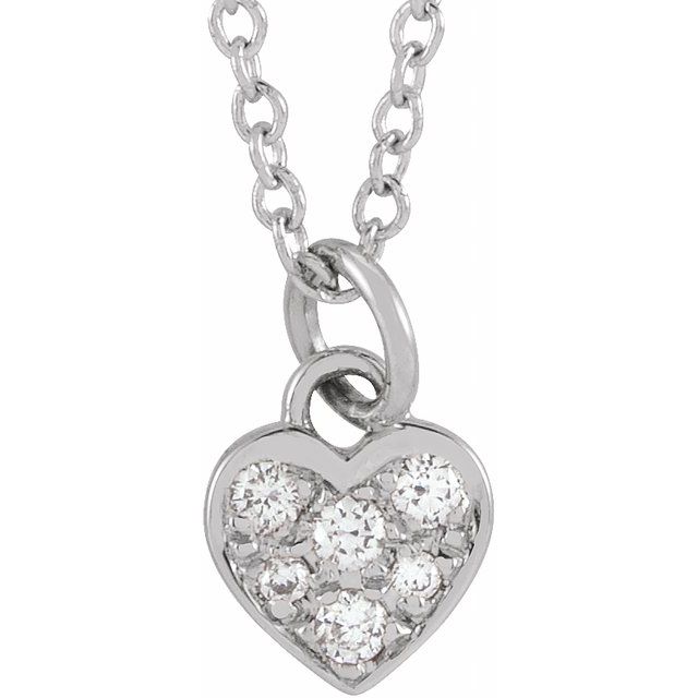 14K White .06 CTW Natural Diamond Petite Heart 16-18' Necklace