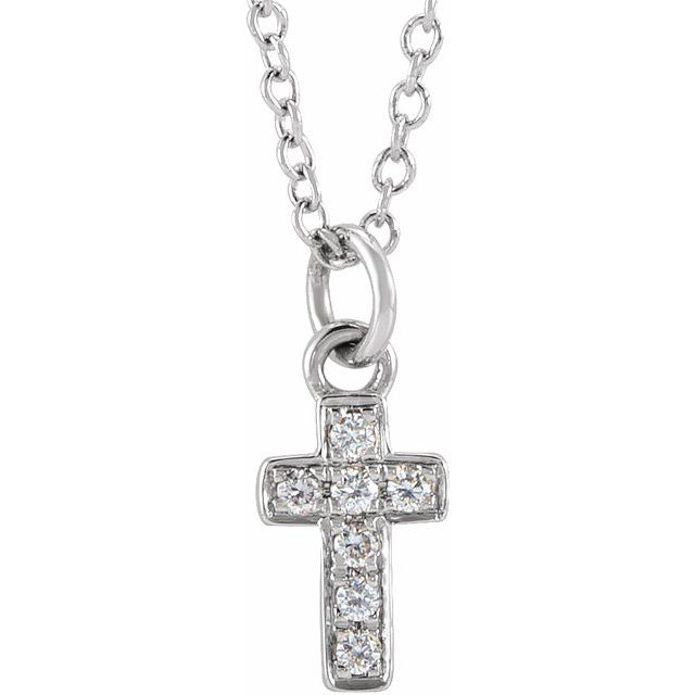 14K White .04 CTW Natural Diamond Youth Cross 15' Necklace