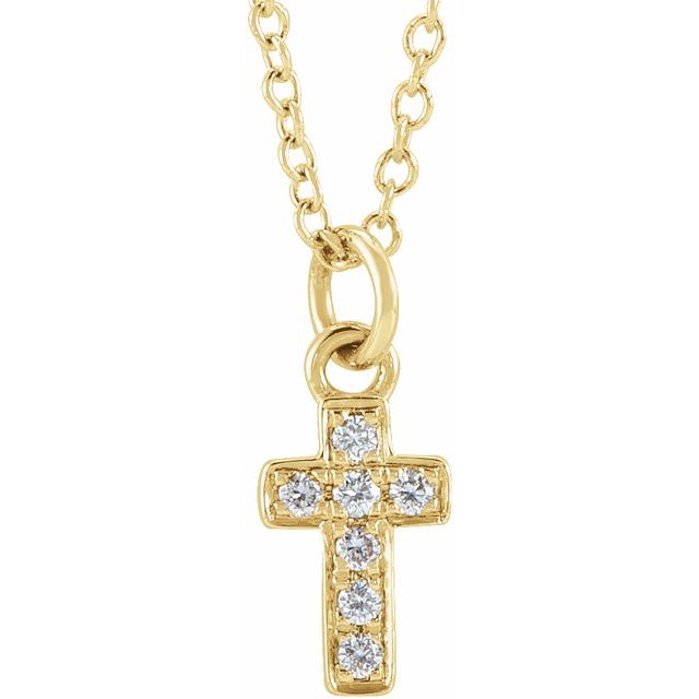 14K Yellow .04 CTW Natural Diamond Youth Cross 15' Necklace