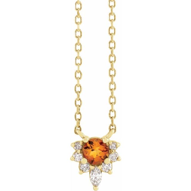 14K Yellow Natural Citrine & .08 CTW Natural Diamond 18' Necklace