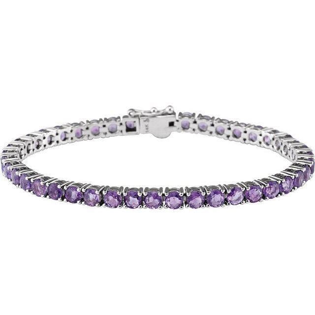 14K White Natural Amethyst 7 1/4' Line Bracelet