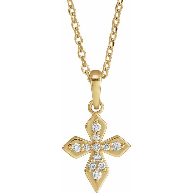 14K Yellow .05 CTW Natural Diamond Petite Cross 16-18' Necklace
