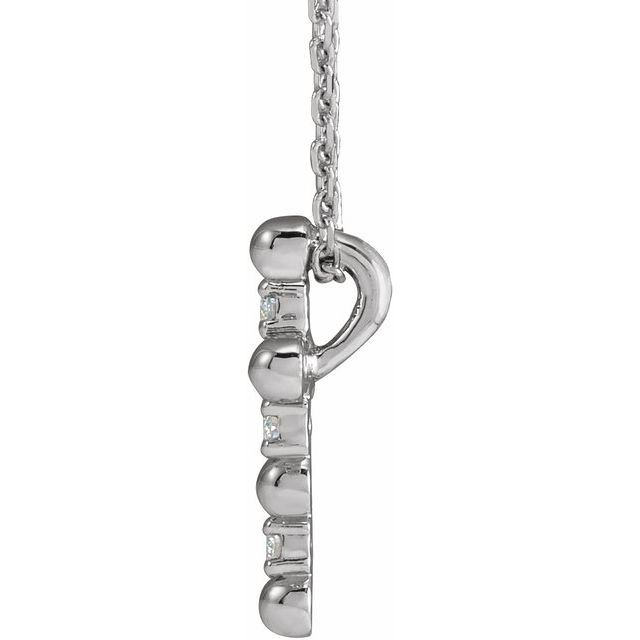 14K White .07 CTW Natural Diamond Beaded Cross 16-18' Necklace