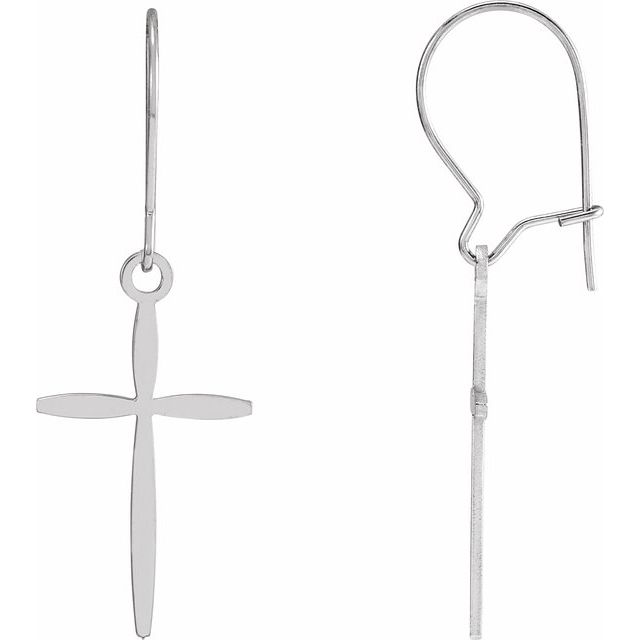 14K White Cross Earrings