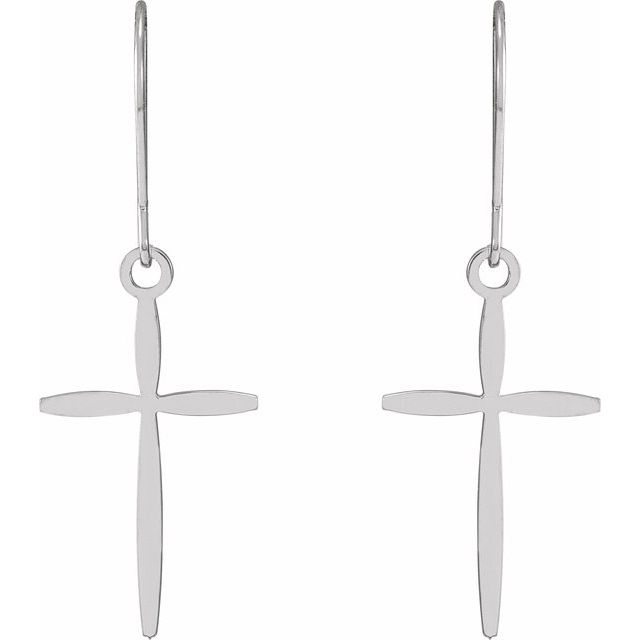 14K White Cross Earrings