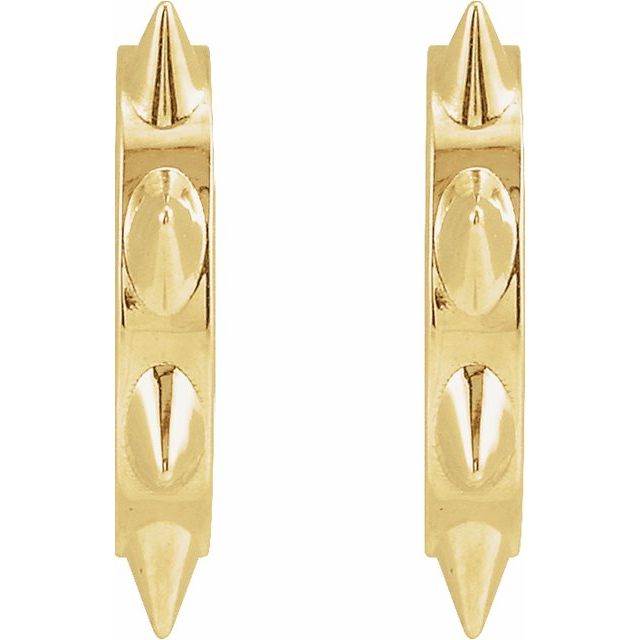 14K Yellow Spike 13.43 mm Hoop Earrings