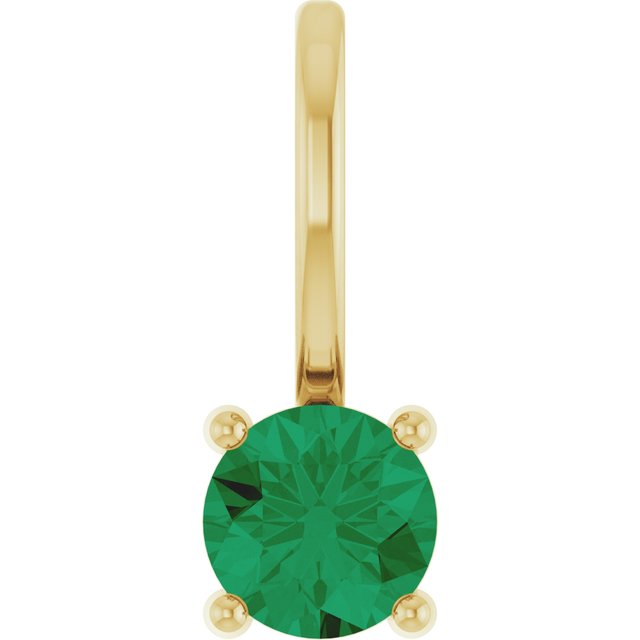 14K Yellow Lab-Grown Emerald Solitaire Charm/Pendant