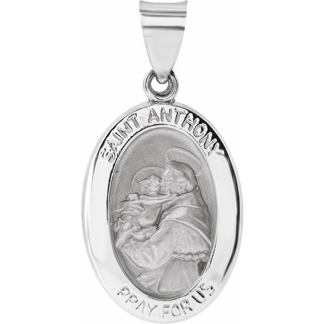 14K White 19x14 mm Oval Hollow St. Anthony Medal