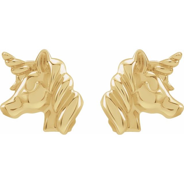 14K Yellow Youth Unicorn Earrings