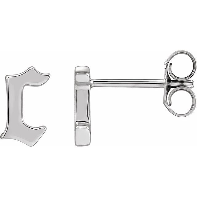 14K White Single Gothic Initial C Earring