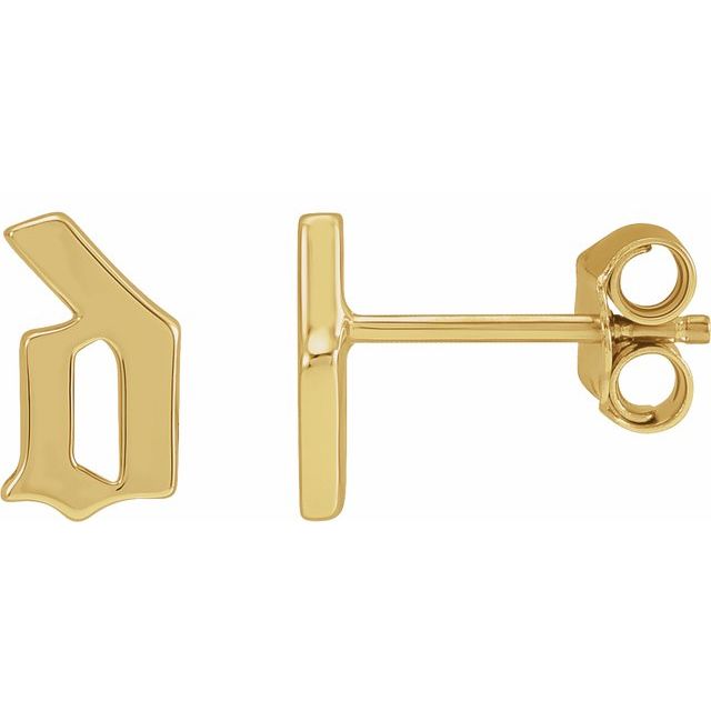 14K Yellow Single Gothic Initial D Earring