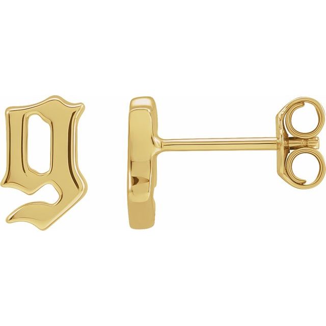 14K Yellow Single Gothic Initial G Earring