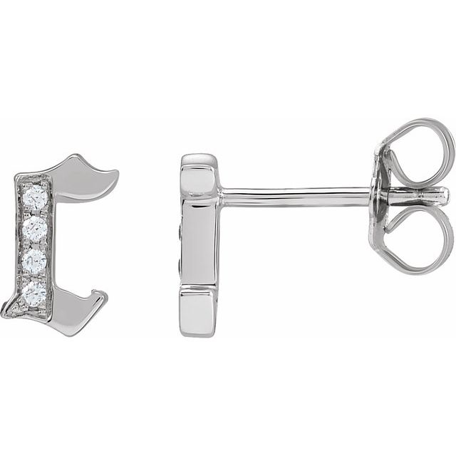 14K White .03 CTW Natural Diamond Gothic Initial C Earring
