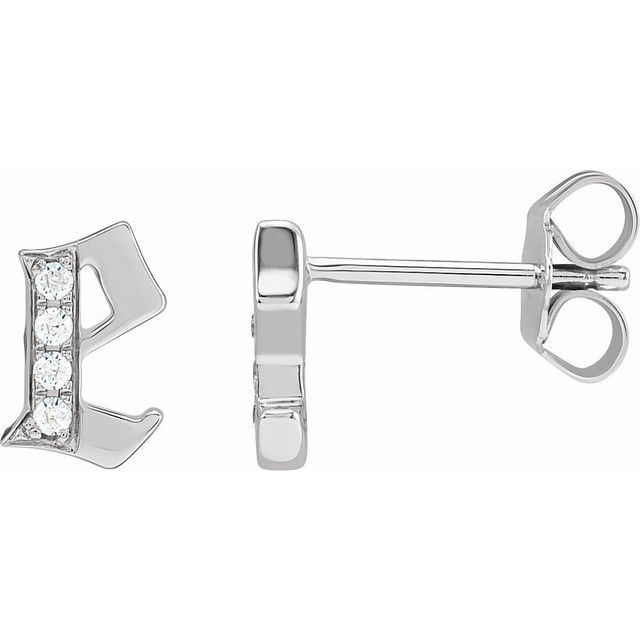 14K White .03 CTW Natural Diamond Gothic Initial E Earring