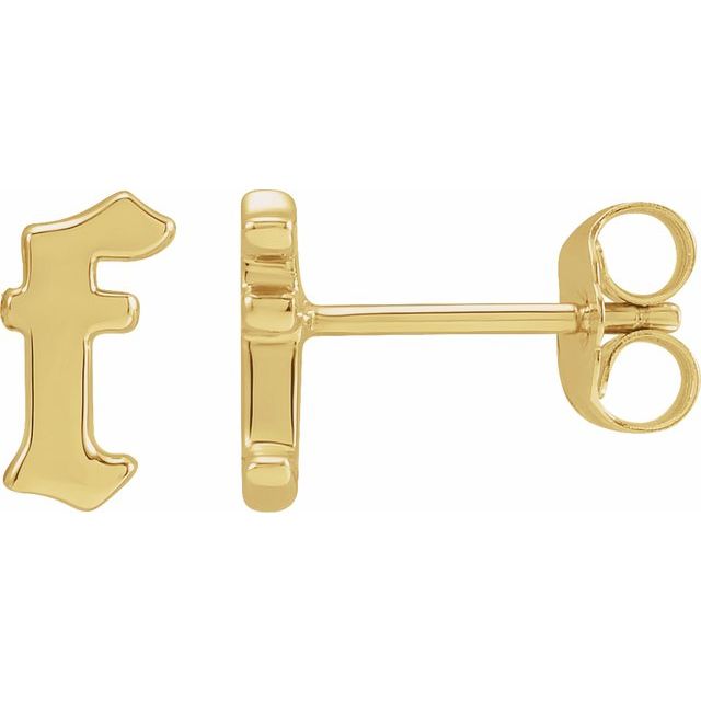 14K Yellow Single Gothic Initial F Earring