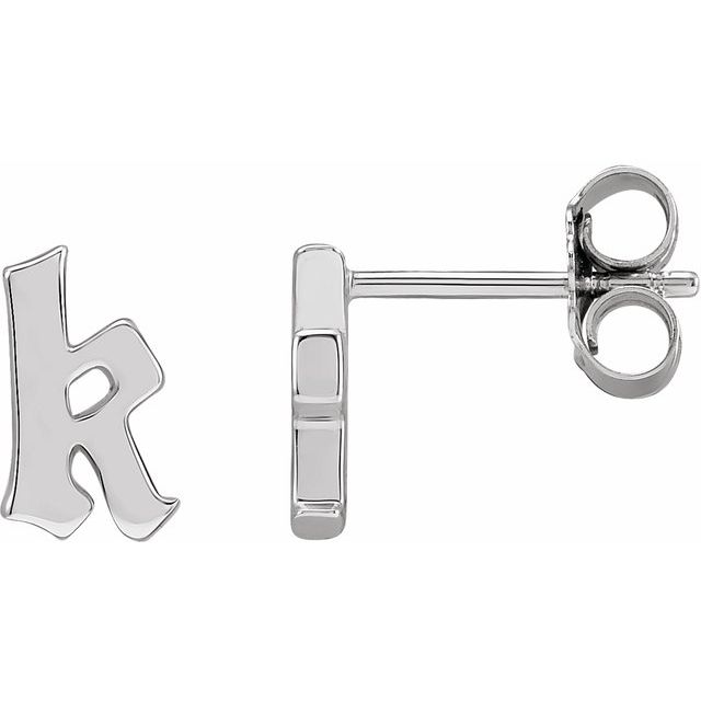 14K White Single Gothic Initial K Earring