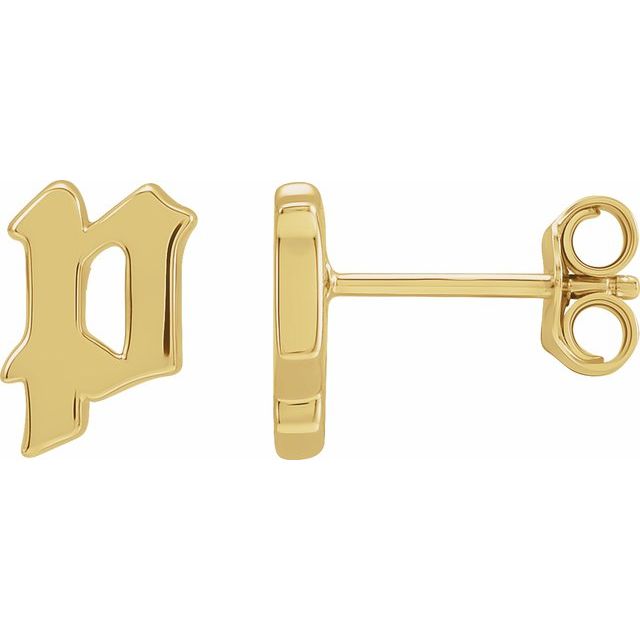 14K Yellow Single Gothic Initial P Earring