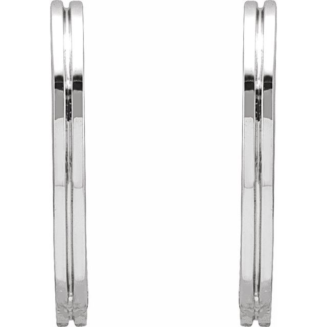 14K White Grooved Hinged 15 mm Huggie Hoop Earrings