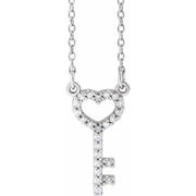 14K White .08 CTW Natural Diamond Heart Key 16 1/2' Necklace
