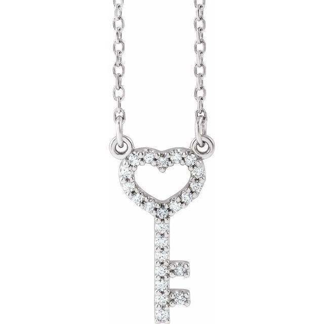 14K White .08 CTW Natural Diamond Heart Key 16 1/2' Necklace
