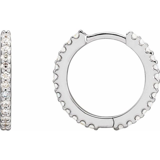 14K White 1/2 CTW Natural Diamond 16 mm Hoop Earrings