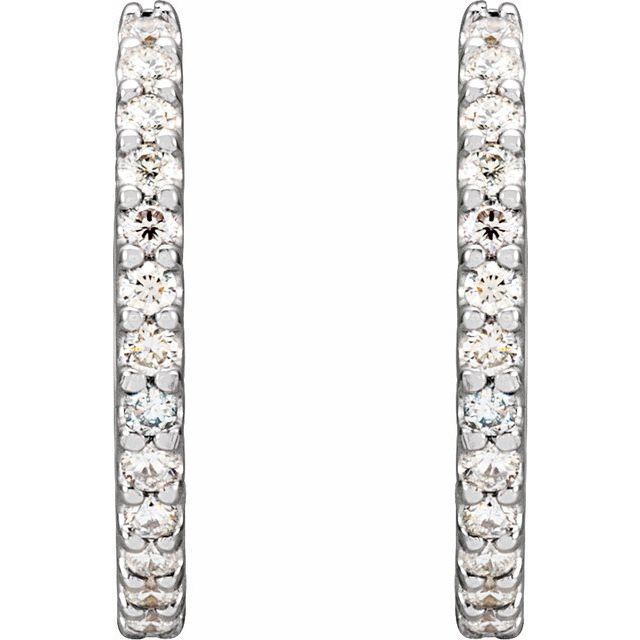 14K White 1/2 CTW Natural Diamond 16 mm Hoop Earrings