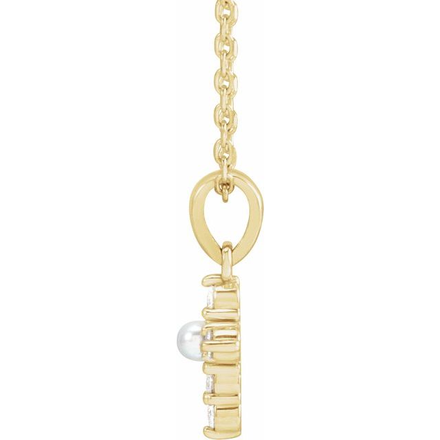 14K Yellow Cultured White Seed Pearl & .07 CTW Natural Diamond Cross 16-18' Necklace