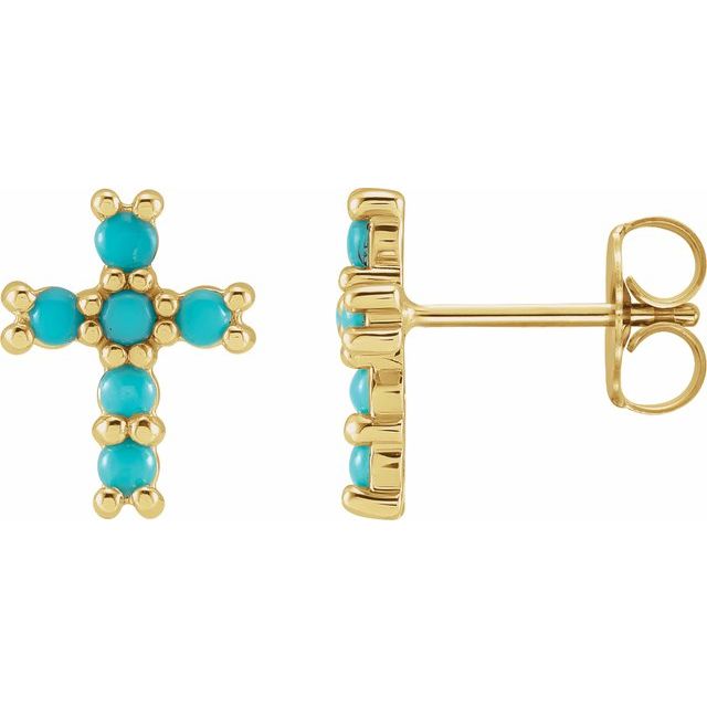 14K Yellow Natural Turquoise Cross Earrings