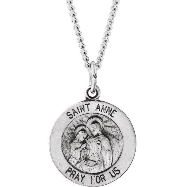 Sterling Silver 15 mm St. Anne Medal 18' Necklace