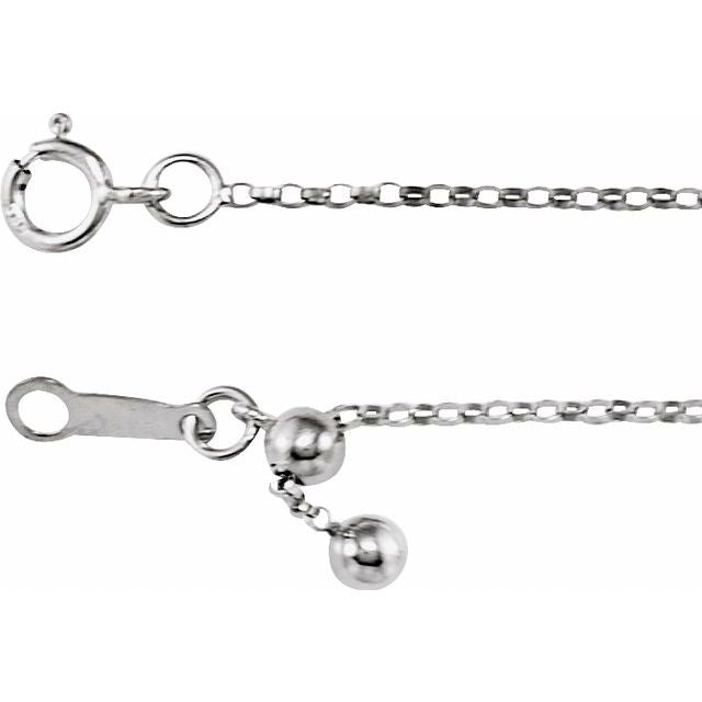 14K White 1.1 mm Adjustable Rolo 16-22' Chain